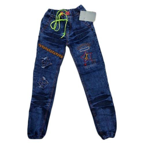 Baby Full Length Light Weight Breathable And Comfortable Printed Blue Denim Jeans