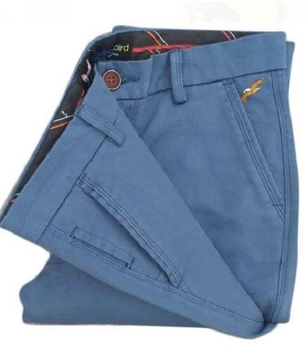 Blue Breathable And Comfortable Regular Fit Men Cotton Pants For Casual Wear