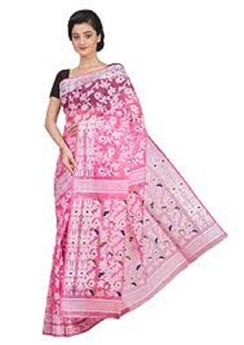 Cotton Silk Light Weight Comfortable And Breathable Fashionable Pink White Saree For Party Wear