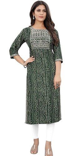 Women Comfortable Stylish Designers Green And White Bandhani Kurti Decoration Material: Paint