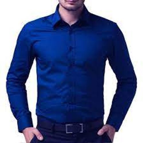 Comfortable And Stylish Men'S Blue Formal Shirts Collar Style: Classic