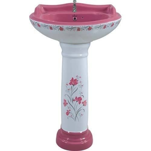 Round Durable Fine Glossy Finish Ceramic Floor Mounted Pedestal Wash Basin For Bathroom