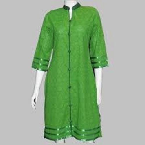 Green Collor Neck 3-4 Sleeve Pure Cotton Comfortable Breathable And Stylish Casual Wear Ladies Kurti 