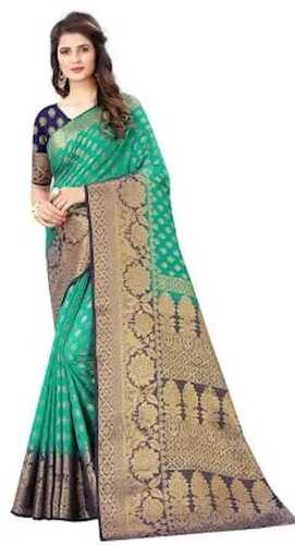 Multicolor Women Elegant Look Party Wear Lightweight Gold Printed Purple And Green Saree