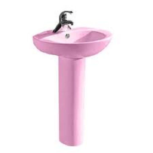 Plain Pink Glossy Finish Ceramic Floor Mounted Pedestal Wash Basin For Bathroom