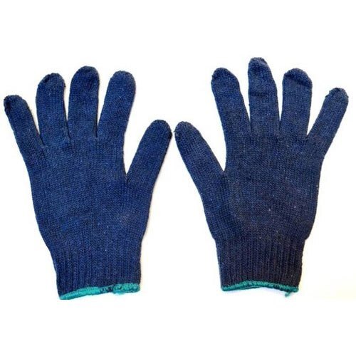 Reusable And Skin Friendly Full Finger Safety Plain Blue Cotton Knitted Hand Gloves Usage: Industrial