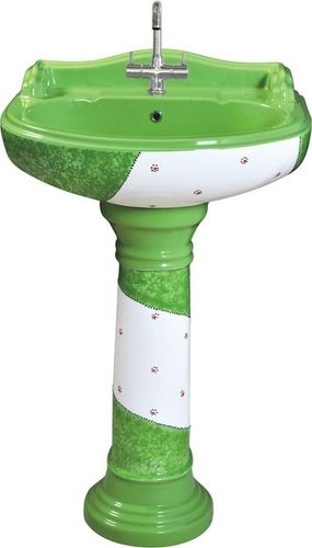 Round Strong Designer Ceramic Green And White Pedestal Wash Basin For Bathroom