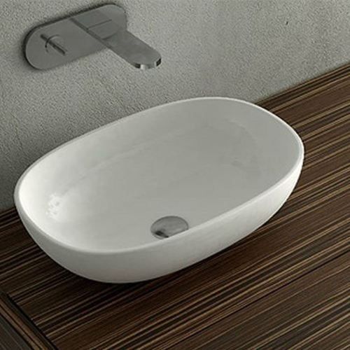 Pvc Strong Plain White Glossy Finish Ceramic Table Top Wash Basin For Bathroom