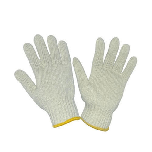 Washable And Reusable Full Finger Safety Plain White Cotton Knitted Hand Gloves