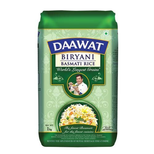 White World'S Longest Grain Daawat Basmati Biryani Rice , 1 Kg Pouch at