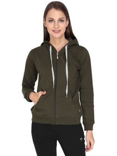 Indian 100% Cotton Western Stylish Full Sleeves Olive Women'S Hoodies 