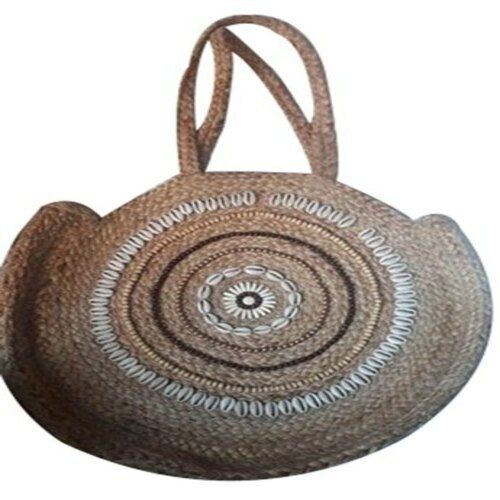 Braided Design Short Handle Brown Round Jute Handbag Usage: Shopping