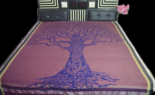 Blue And Brown Breathable Skin Friendly Fabric Quality Tree Printed Cotton Double Bedsheet