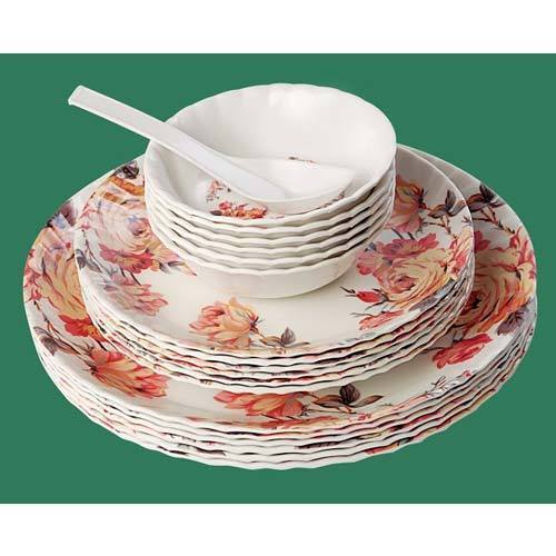 White Crack And Scratch Resistance Floral Printed Dinner Plate Set For Kitchen 