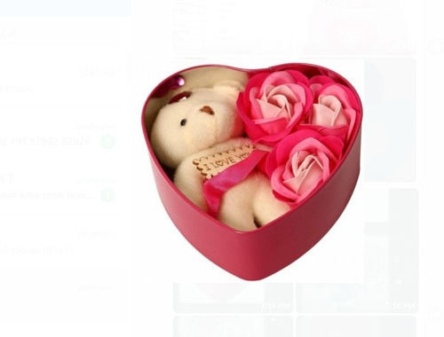 Red Heart Shape Box For Gift Purpose With Teddy Bear, Suitable For Valentine'S Day