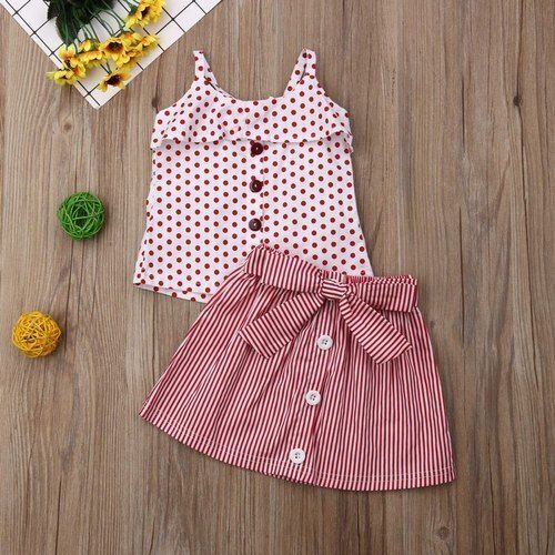 Simple Elegant Stylish Look Gorgeous And Beautiful Red And White Printed Sleeveless Kids Unique Top