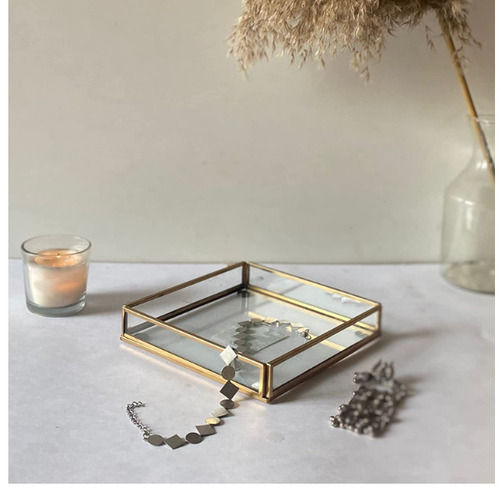 Folding Square Shaped Glass Mirror Transparent Jewellery Box For Gifting Purpose 