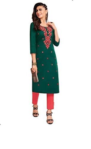 Green Fancy Comfortable Cotton Straight Designer Kurti 