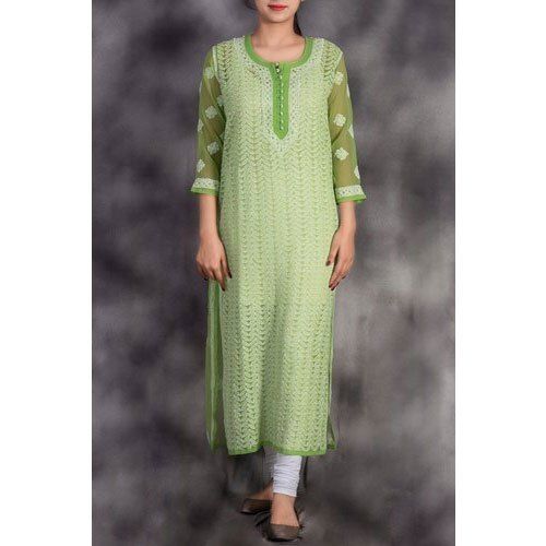 Green 3-4th Sleeve Simple And Stylish Look Casual Wear Designer Kurti For Ladies