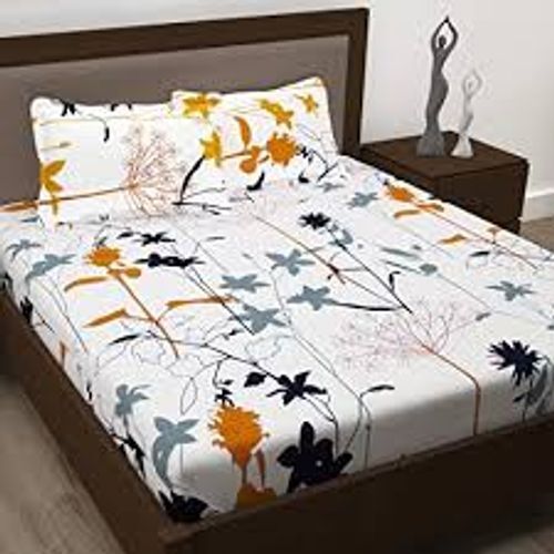 Washable King Size Flat Bed Sheet With 2 Pillow Cover 600 Thread Count White Floral 