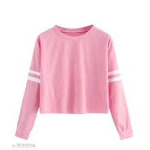 Light Weight Comfortable Breathable Skin Friendly Wrinkle Free Pink And White Full Sleeve T Shirts For Ladies