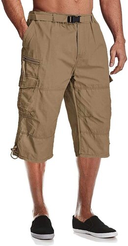 COOFANDY Men's Linen Harem Capri Pants Elastic Waist Casual Baggy Cotton  Beach Yoga Boho Pants with Pockets Blue Large