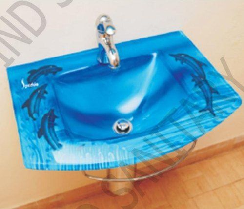 Wall Mounted And Highly Glossy Finish Blue Printed Ceramic Wash Basin For Bathroom