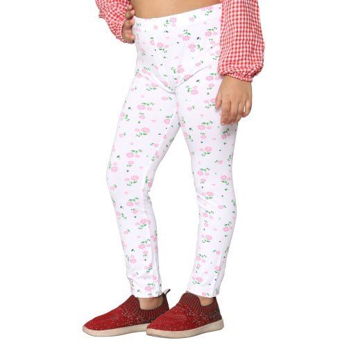 White Casual Wear Skin Friendly Wrinkle Free Printed Kids Leggings