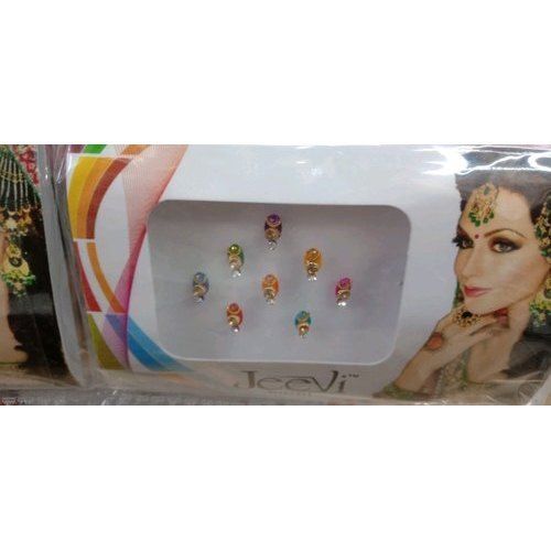 Round Women Lightweight Oval Stone Designer Multicolor Fancy Bindi For Festivals