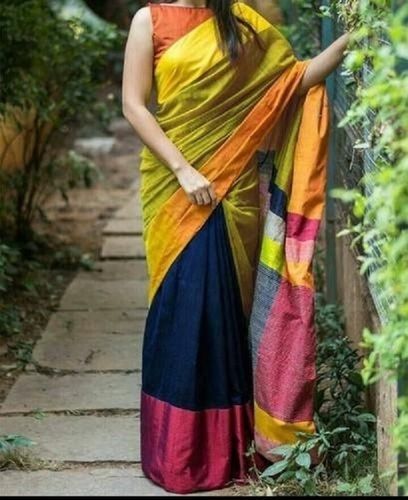 Party Wear Navy Blue With Mustard Yellow Pure Cotton Handloom Saree