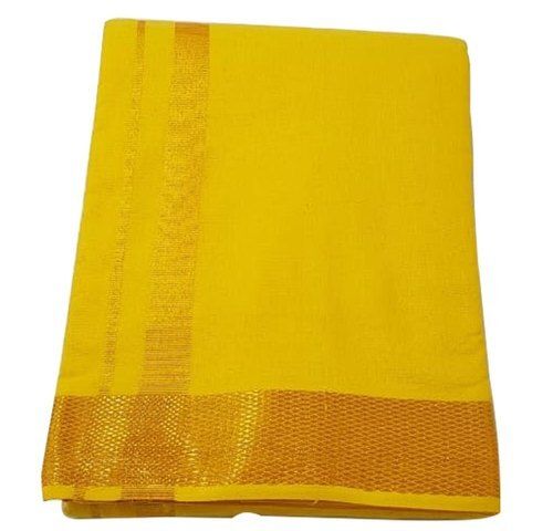 Dhothi Groom Wear Yellow Cotton Dhoti For Men, Golden Zari Border, Breathable