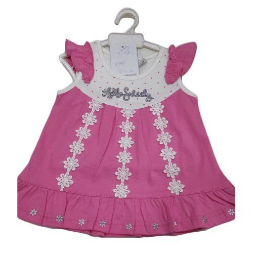 Designer Wear Soft Comfortable Breathable And Stylish Cotton Party Wear Pink Baby Dress