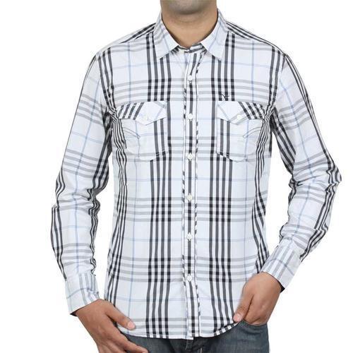 Full Sleeve Skin Friendly Comfortable Breathable White With Black Casual Shirts For Men