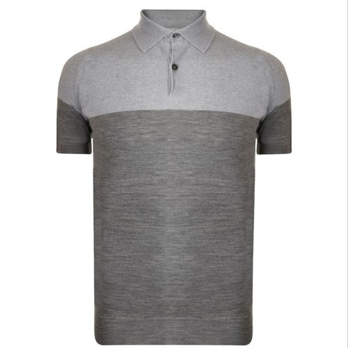 Gray Mens Cotton Casual Wear Polo Knitted T-Shirt