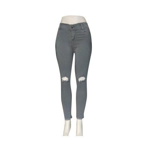 Skinny Fit 38 Inch Length Long Grey Color Cotton Jeans For Women'S