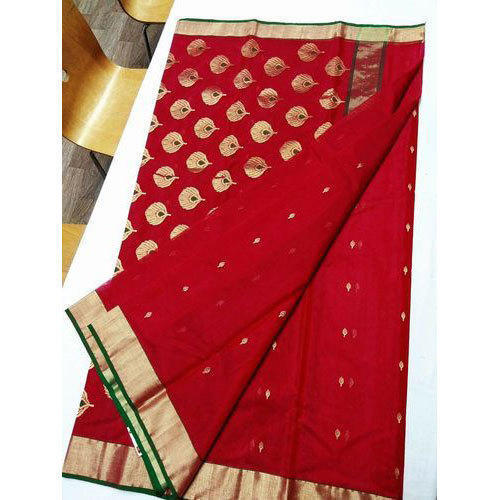 Traditional Elegant Beautiful And Breathable Quality Dark Red Designs Printed Soft Cotton Silk Saree