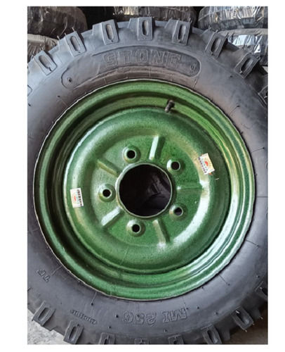 Trolley Tyre Made Of Black Rubber, Green Powder Coated Cast Iron Rim  Pattern Depth: 0.5 Inch (In)