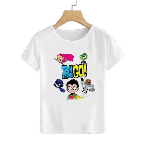 White Cartoon Printed T Shirt For Kids