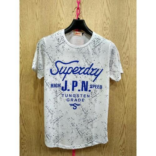 White With Blue Breathable Skin Friendly And Comfortable Cotton Printed T Shirts Men