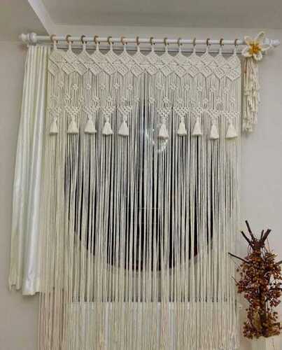 White 4 Feet Macrame Valance Woven Cotton Wall Hanging Window Curtain