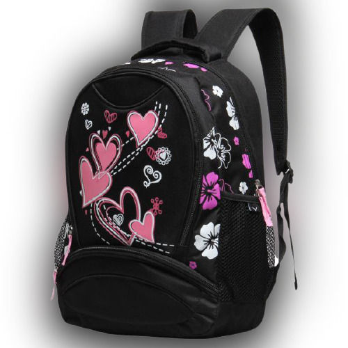 Recyclable Black And Pink Colour Printed Polyester Girls Canvas School Bag For Regular Use