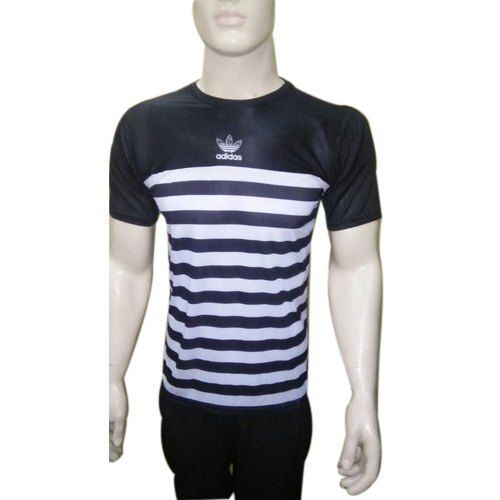 Breathable Skin Friendly Wrinkle Free Stylish Look Black Striped Gym Adidas T Shirts For Men