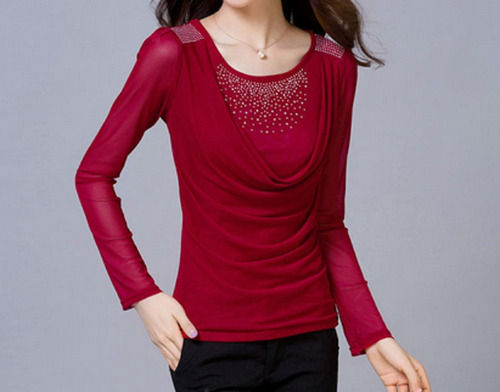 Maroon Stone Work Party Wear Fashion For Women Chiffon T Shirt  Age Group: 20-28