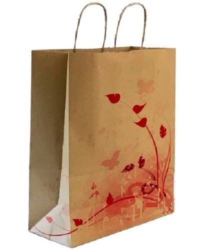 Printed Brown Kraft Paper Hand Shopping Gift Bag For Domestic Purpose 