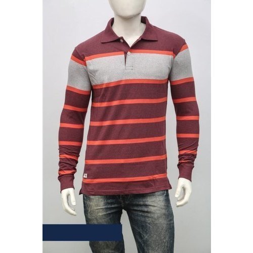 Rich Look Breathable Skin Friendly Wrinkle Free Cotton Striped Print O-Neck Full Sleeve T Shirt For Men - 100% Cotton, Available in L, S, M, XL, XXL, Red And Grey Stripes