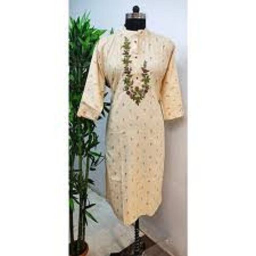 Sandal Breathable Collar Neck Full Sleeve Embroidered Cotton Kurtis For Ladies