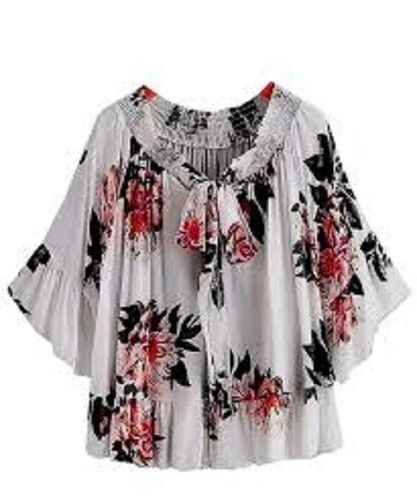 Summer Stretchy Comfortable And Breathable Fabric Floral Printed White Cotton Ladies Top 