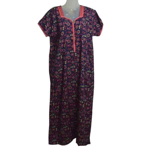 Comfortable To Wear Stylish Look Navy Blue Fine Quality Cotton Printed Night Suit For Ladies