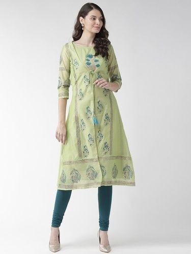 No Fade Green Fancy Ladies Kurti With Printed Work For Causal And Party Wear 