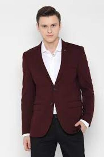 Breathable Men'S Formal Single Breasted Cotton Maroon Blazer 